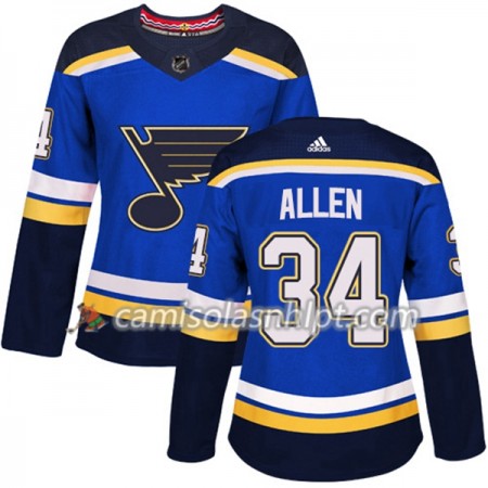 Camisola St. Louis Blues Jake Allen 34 Adidas 2017-2018 Azul Authentic - Mulher